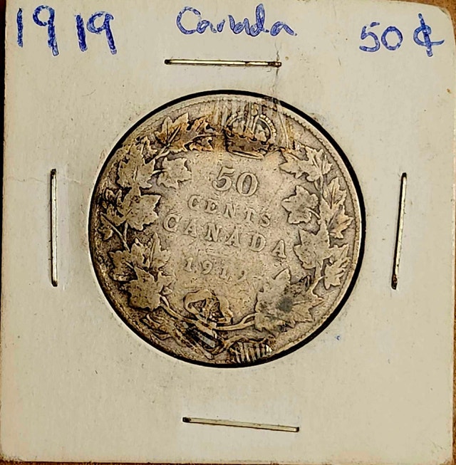 1919 King George V, Canadian Silver 50 Cent Coin