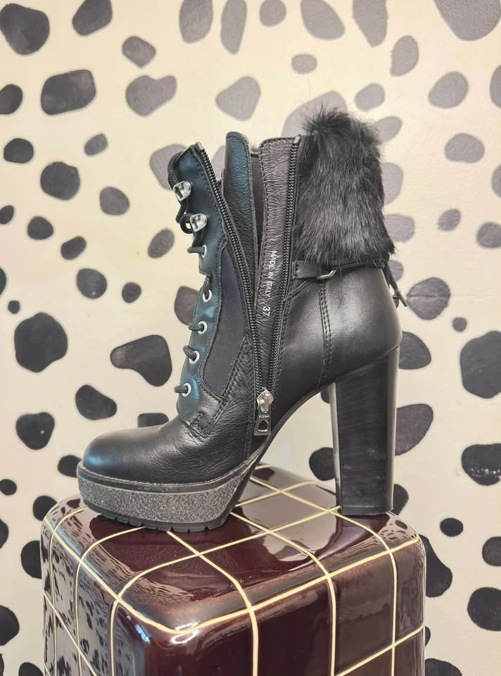 RUDSAK Black Leather Fur Heeled Boots – Size 37 – Made in Italy - photo 5
