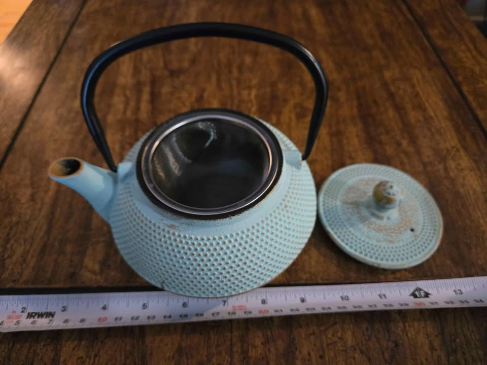 Light Blue Cast Iron Hobnail Teapot with Mesh Strainer - photo 2