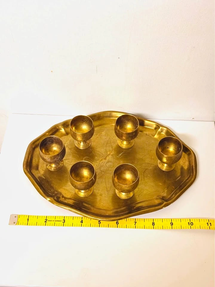Vintage Brass Goblet Set with Tray