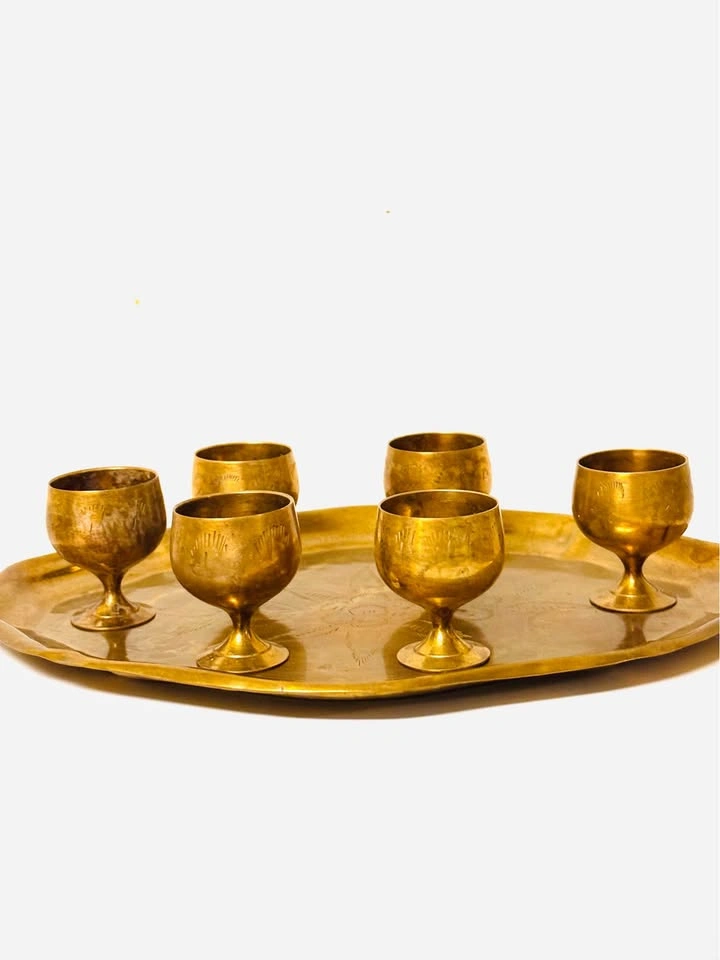 Vintage Brass Goblet Set with Tray - photo 3