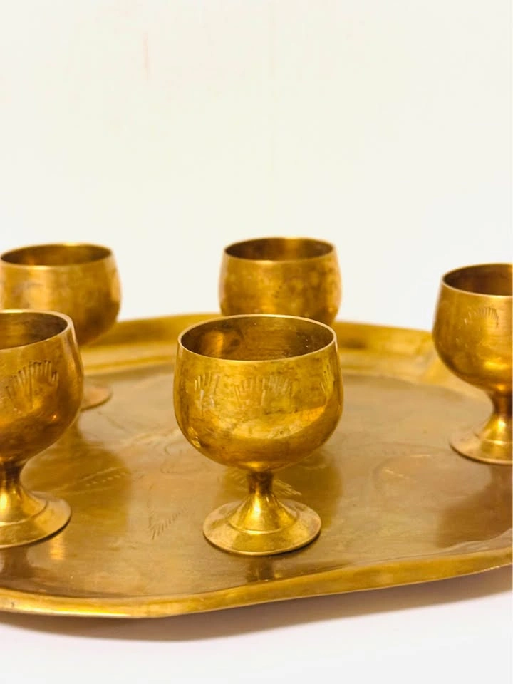 Vintage Brass Goblet Set with Tray - photo 4