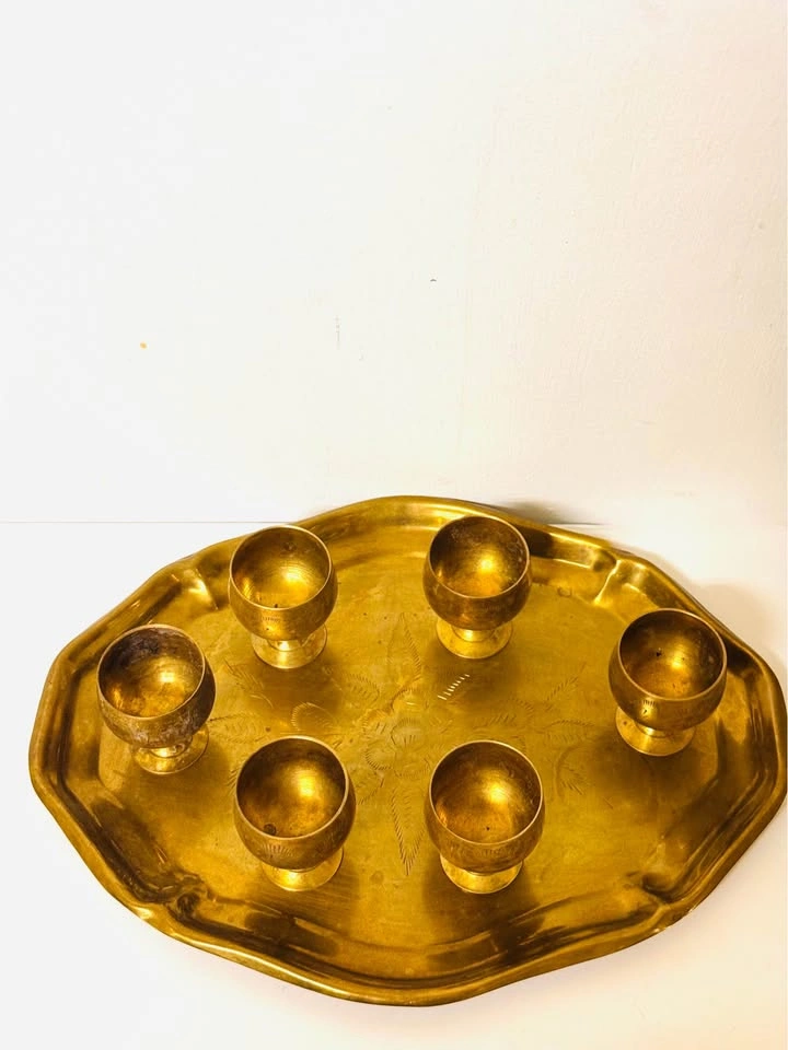 Vintage Brass Goblet Set with Tray - photo 5