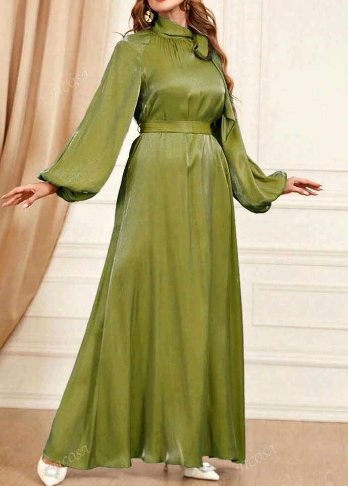 New Ticosa Olive Green Satin Maxi Dress