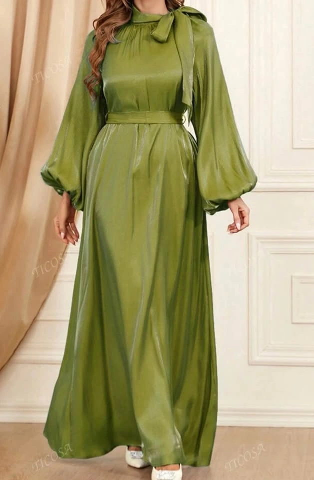 New Ticosa Olive Green Satin Maxi Dress - photo 2