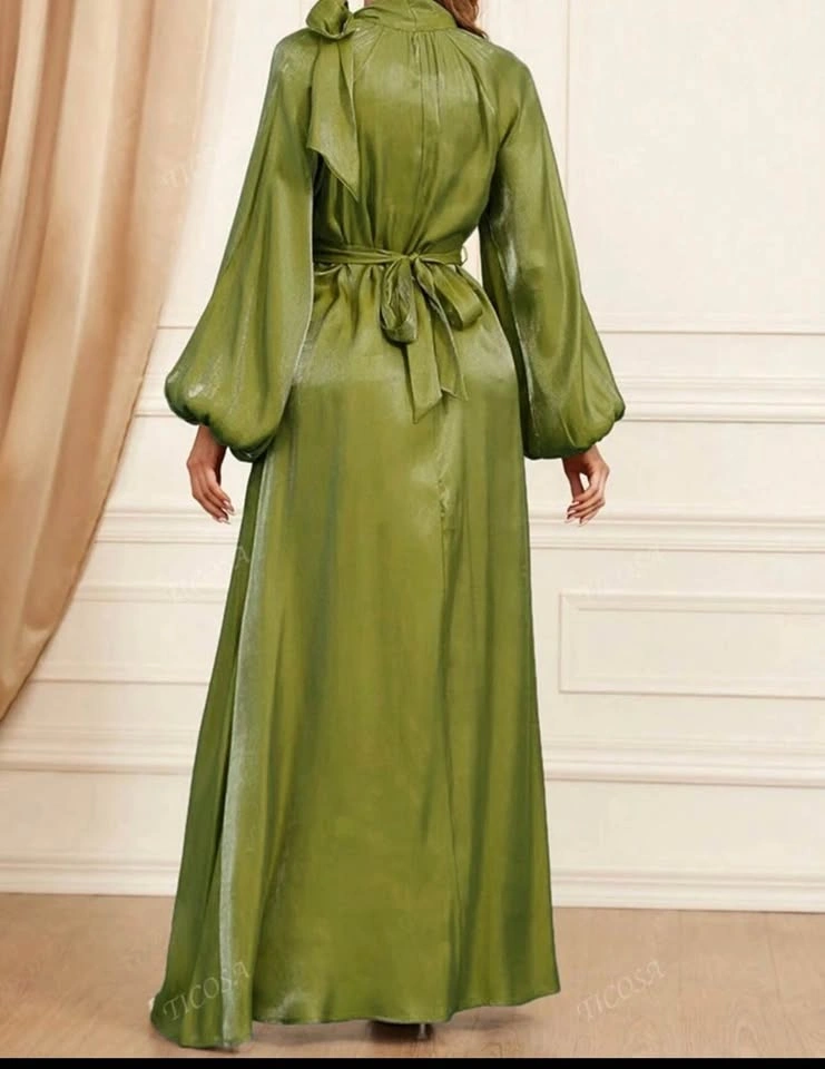 New Ticosa Olive Green Satin Maxi Dress - photo 3