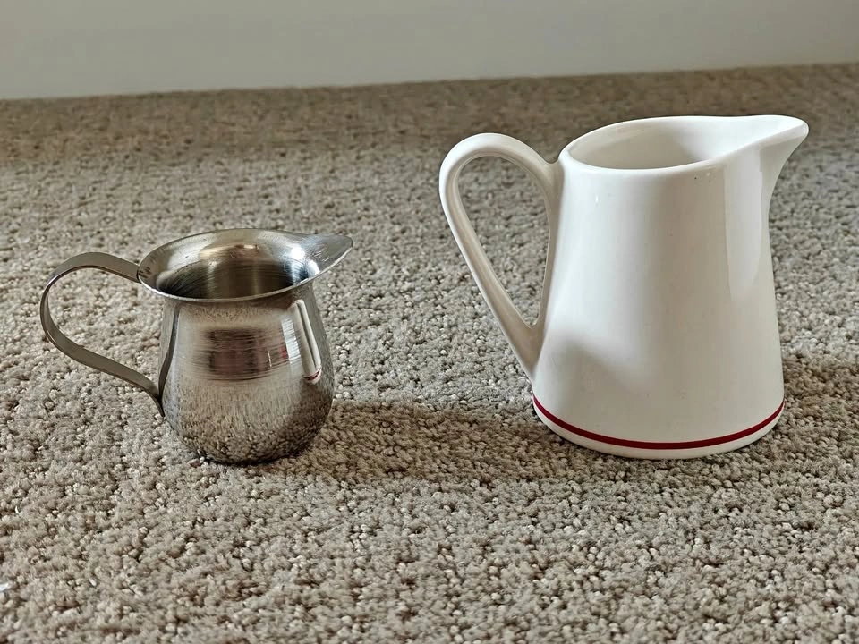 2 Small Coffee Milk Creamer Porcelain / Metal Pitcher w/ Handle