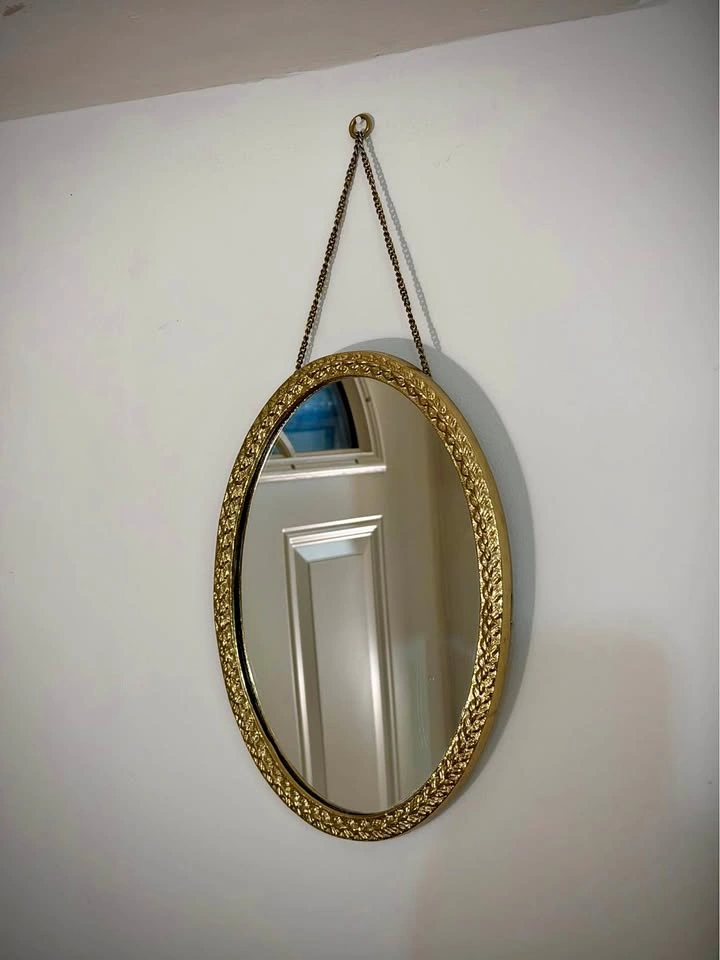 Vintage Mid-Century Hollywood Regency Oval Wall Mirror