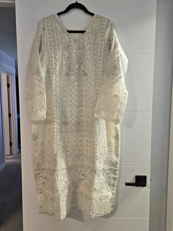 Pakistani Baroque Brand 3 Pieces Net Embroided/Embellished Dress