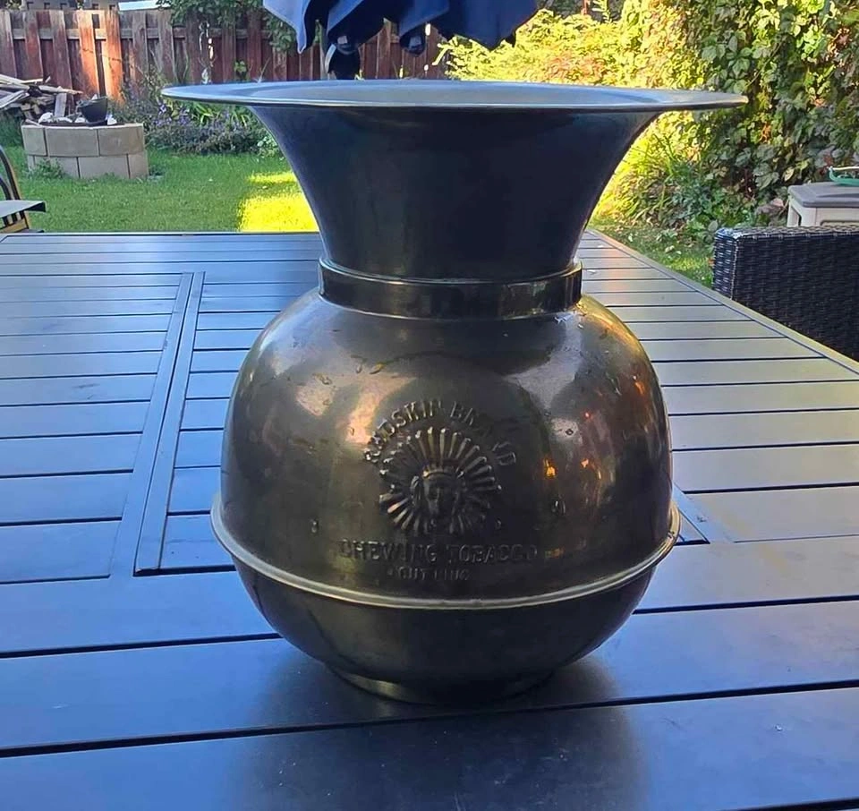 Large 10.5" Vintage Brass Planter / Floor Urn (Embossed) - photo 2