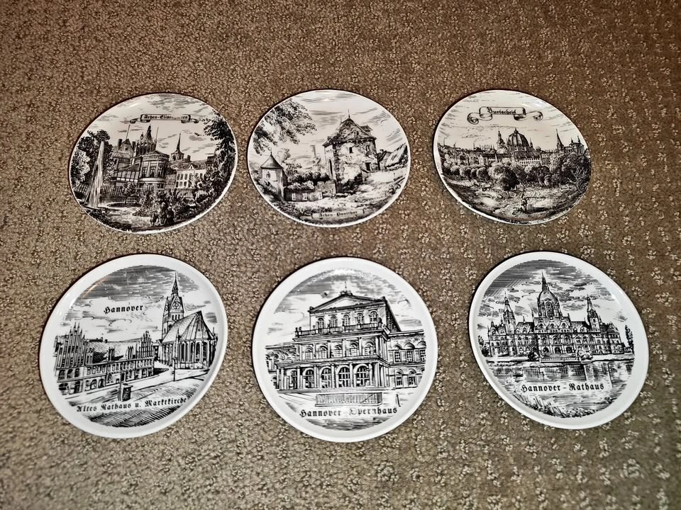 Vintage German Porcelain Souvenir Coasters / Mini Plates - 6 Cou