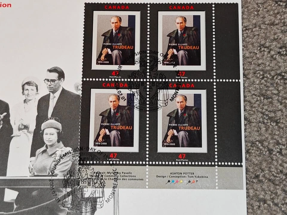 First Day Covers FDC - 2001 Pierre Elliott Trudeau Block Stamps - photo 2
