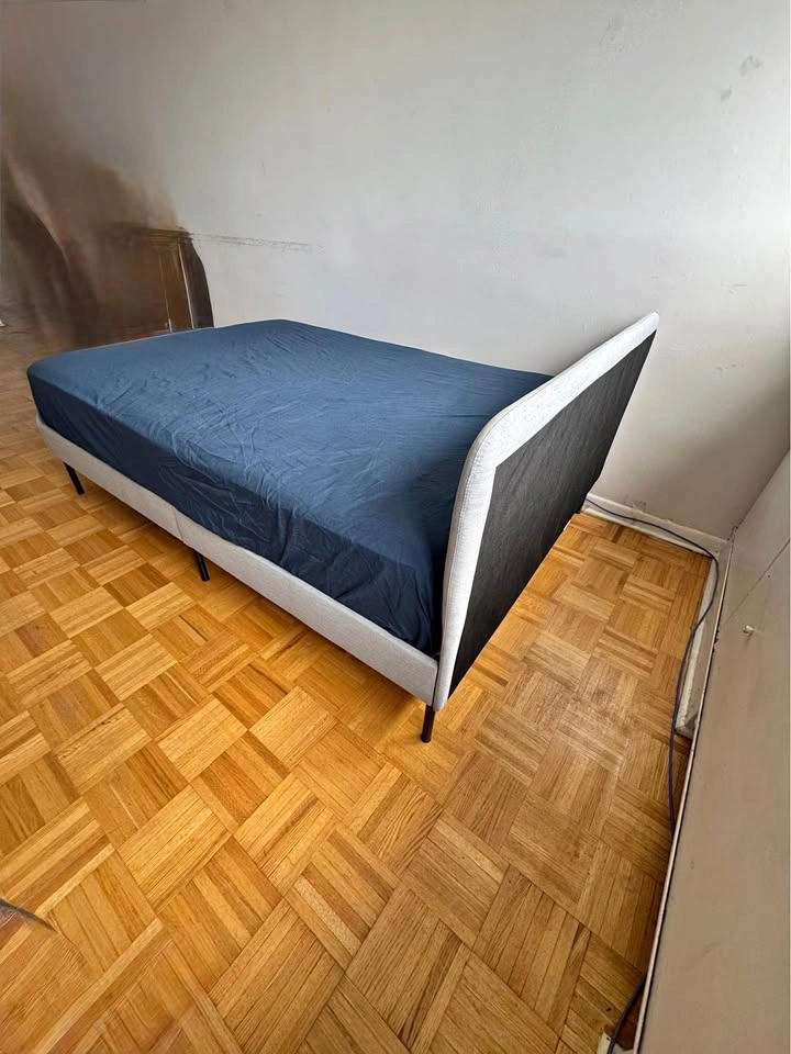 Queen size IKEA GLADSTAD Upholstered Bed Frame and mattress