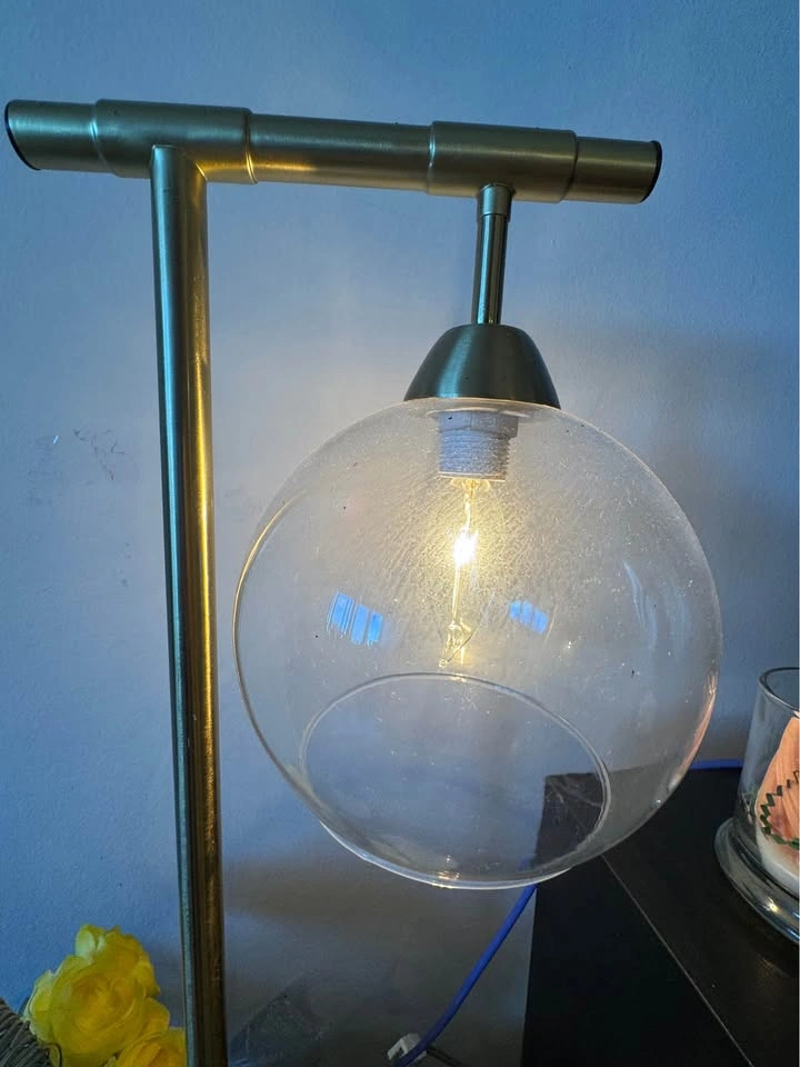 Modern Brass and Marble Table Lamp with Clear Glass Globe - photo 2