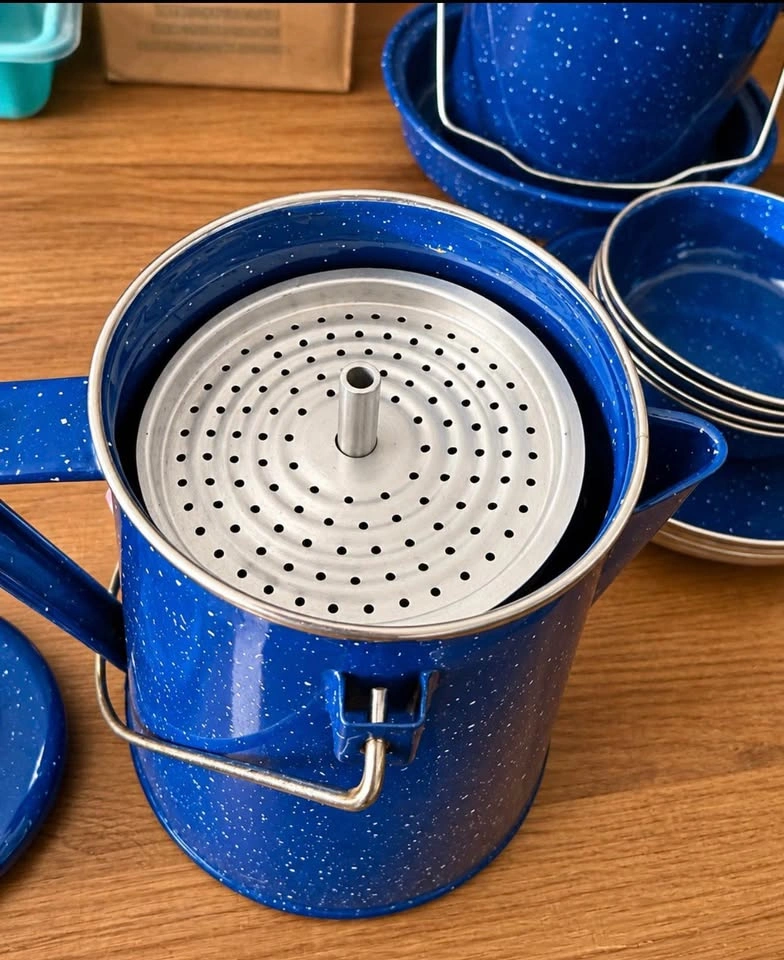 Blue Speckled Enamelware Camping Dinnerware and Cookware Set - photo 2