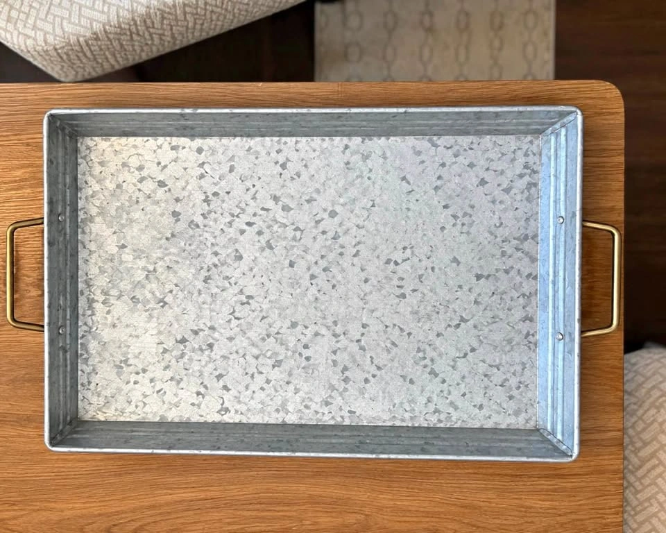 Galvanized Metal Tray with Gold Handles