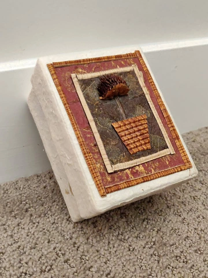 Small Handmade Paper Mache Flower Storage Box Container Case
