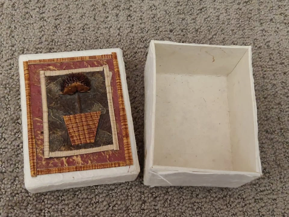 Small Handmade Paper Mache Flower Storage Box Container Case - photo 3