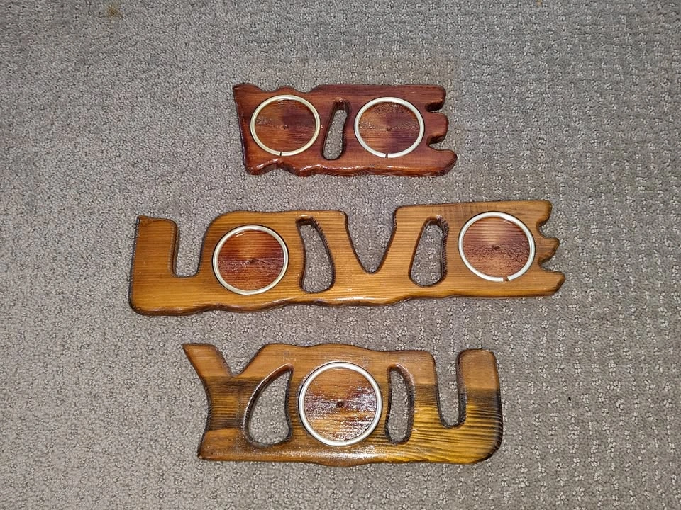 Vintage Hand-Carved Wooden "WE LOVE YOU" Photo Frame Set