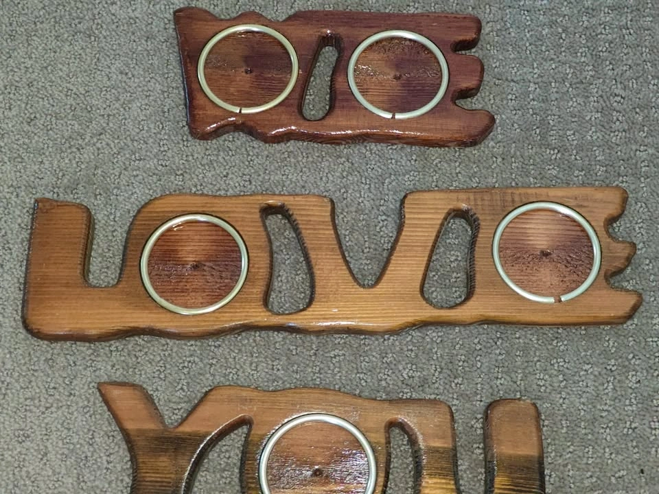 Vintage Hand-Carved Wooden "WE LOVE YOU" Photo Frame Set - photo 3