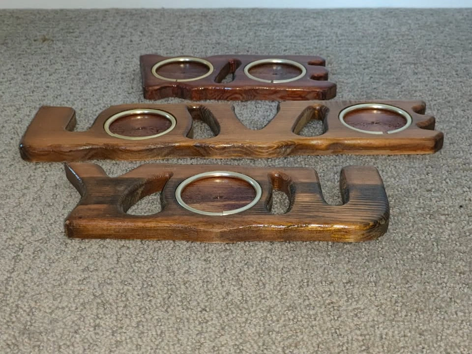 Vintage Hand-Carved Wooden "WE LOVE YOU" Photo Frame Set - photo 5