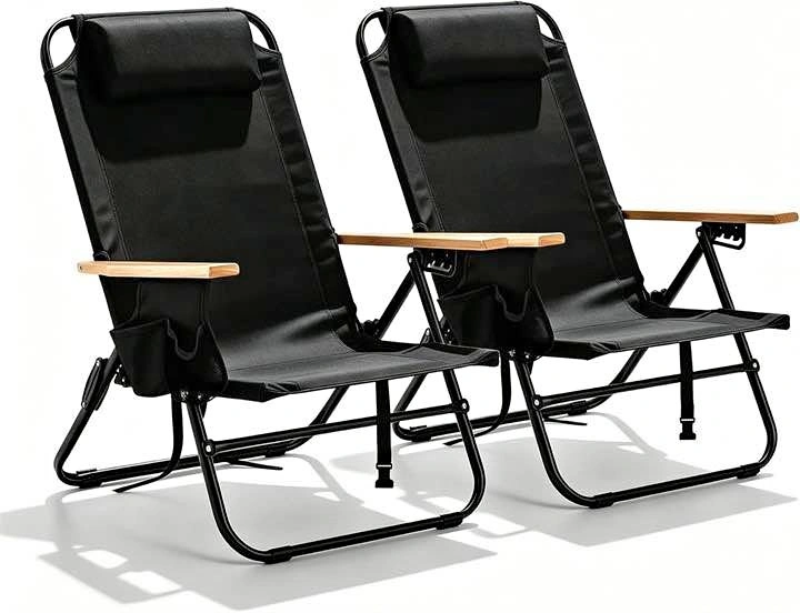 Set of 2 Black Folding Beach Chairs