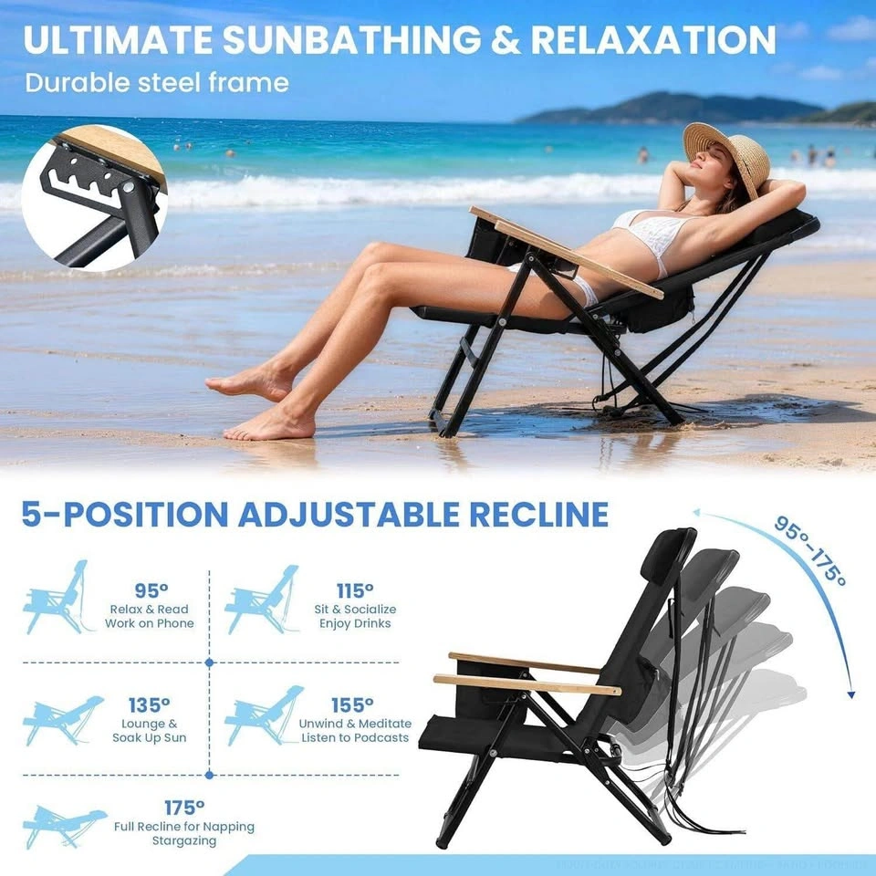 Set of 2 Black Folding Beach Chairs - photo 2