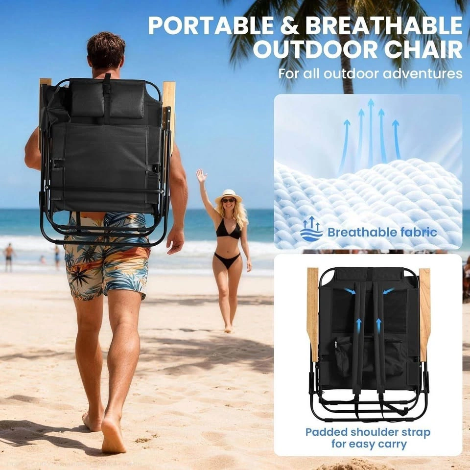 Set of 2 Black Folding Beach Chairs - photo 3
