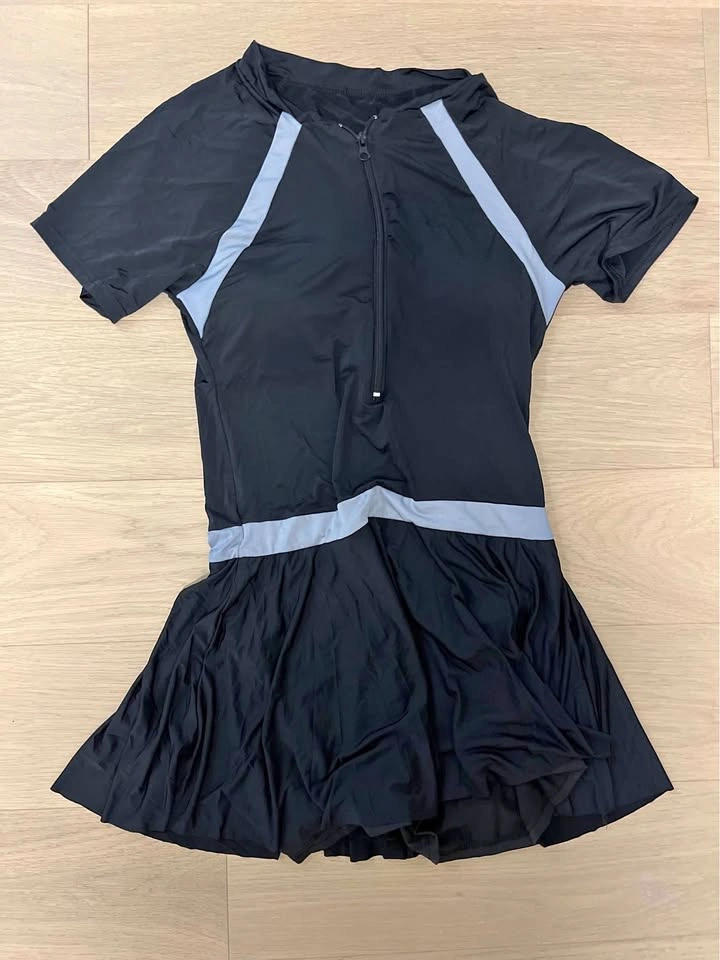 Short Sleeve Zip-Front Swim Dress