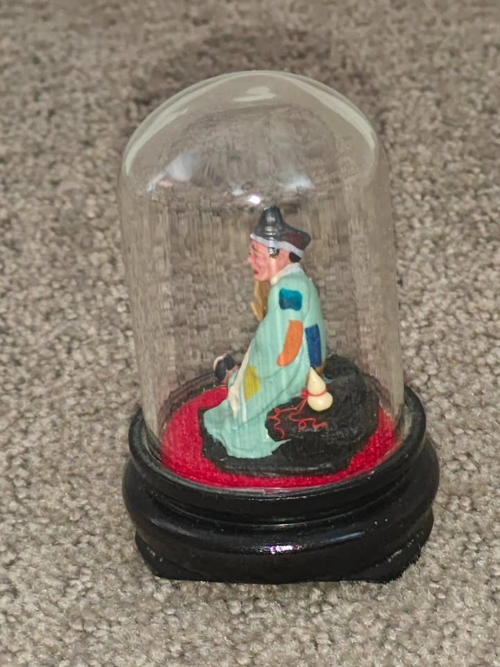 Vintage Chinese Mud Man Figurine – Ji Gong Monk with Glass Dome - photo 4