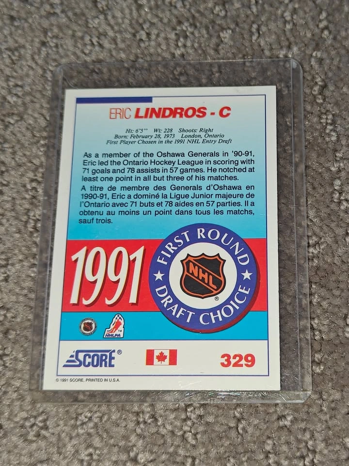 1991-92 Score #329 Eric Lindros Rookie Hockey Card - photo 4