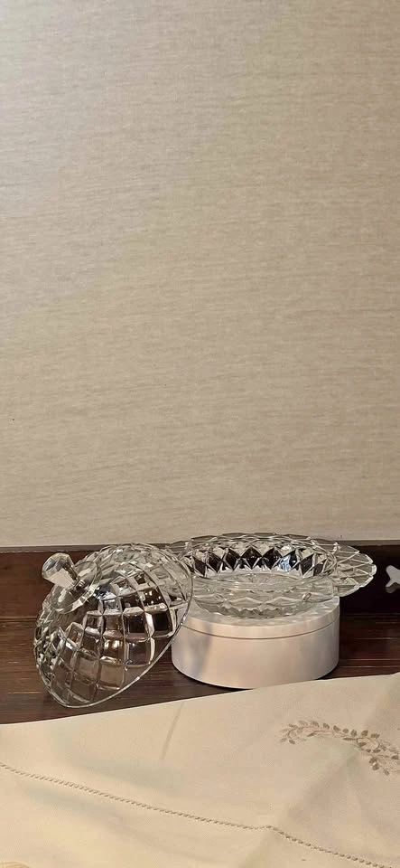 Vintage Clear Diamond Point Glass Covered Butter Dish