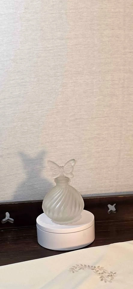 Vintage Frosted Glass Perfume Bottle with Butterfly Stopper