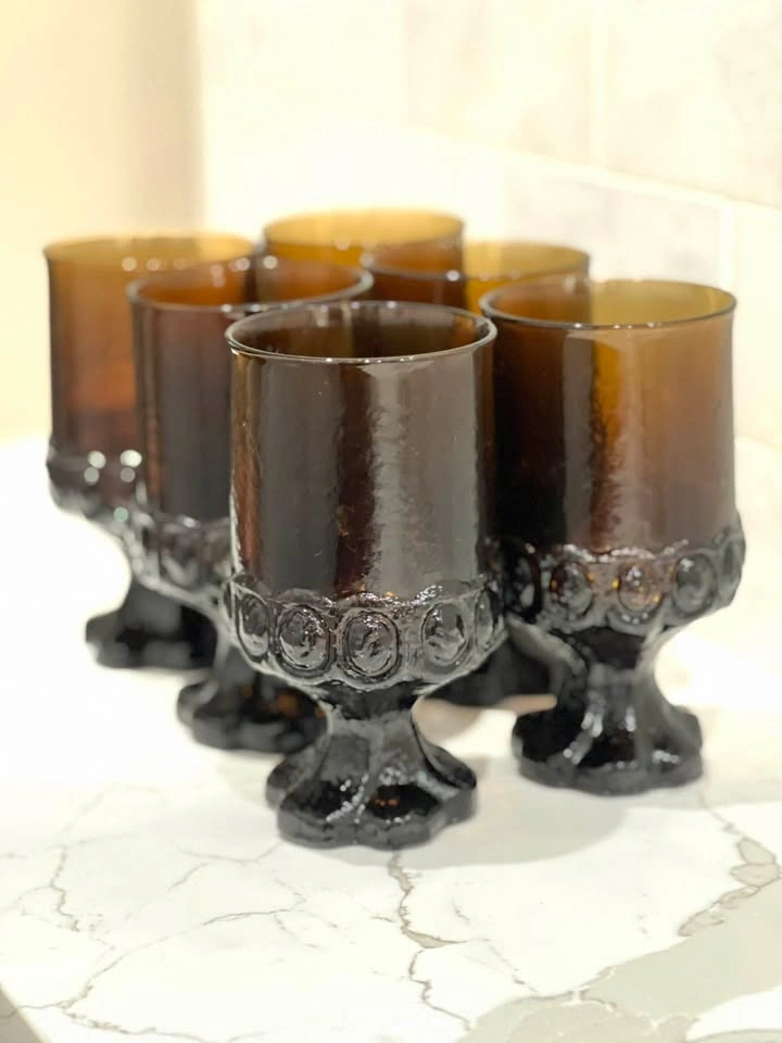 Vintage Franciscan Madeira Smoke Amber Water Goblets (Set of 6)