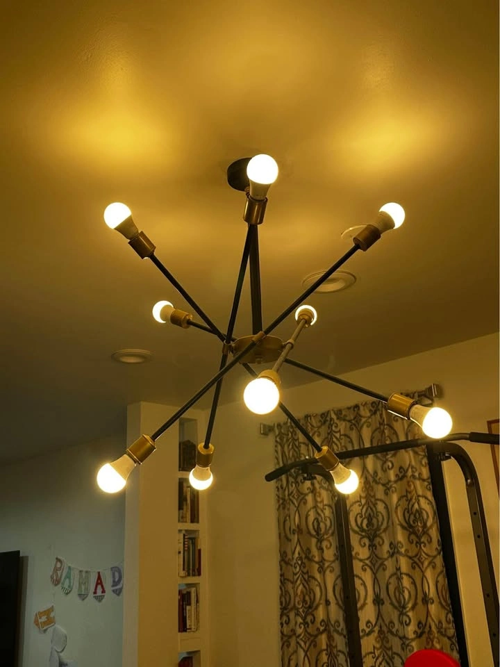 Black Modern Chandelier with 10 Smart Kasa Light Bulbs