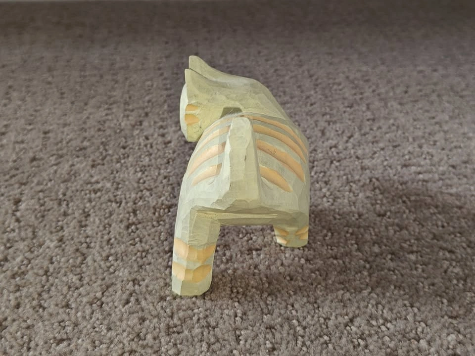 Hand Carved Wooden Cat Figurine Statue - Cat Decor Animal Art - photo 2