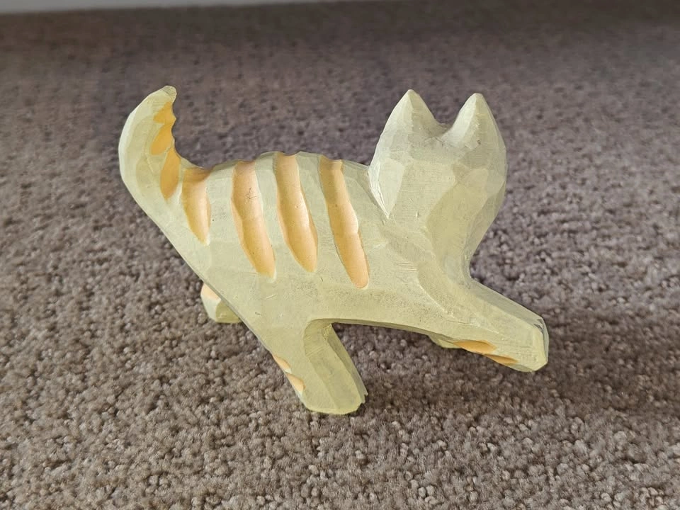 Hand Carved Wooden Cat Figurine Statue - Cat Decor Animal Art - photo 3