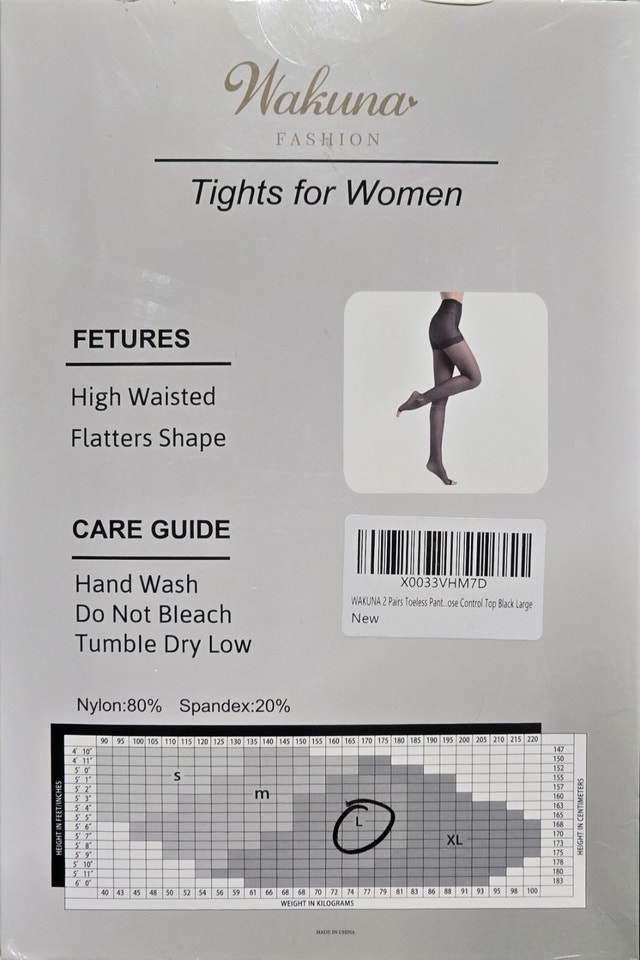 NEW WAKUNA 2 Pairs Large Black Open Toe Tights - photo 3