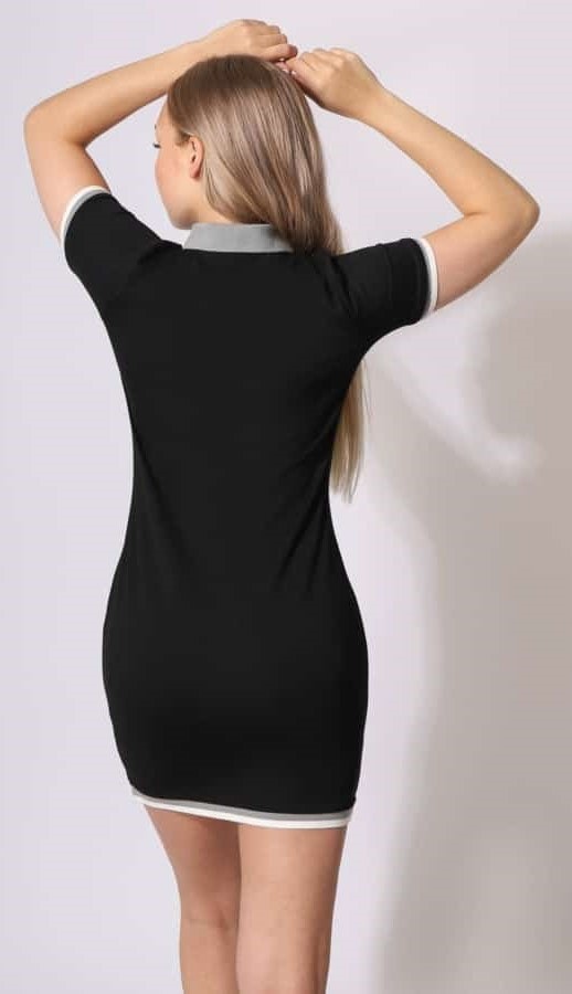 NEW Women's XS Black Mini Polo Dress w Collar and Button Up - photo 3