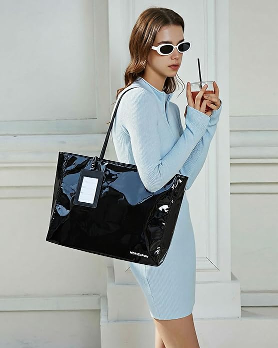 NEW HOMESPON PVC Tote Bag Women’s Kraft Paper Work Handbag - photo 2