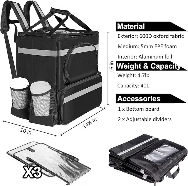 NEW Food Delivery Backpack Bag w Drink Holders & Dividers - photo 3