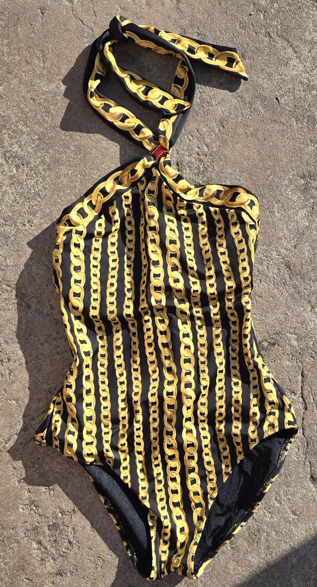 NEW Women's Size 6 One Piece Swim Suit Black & Gold
