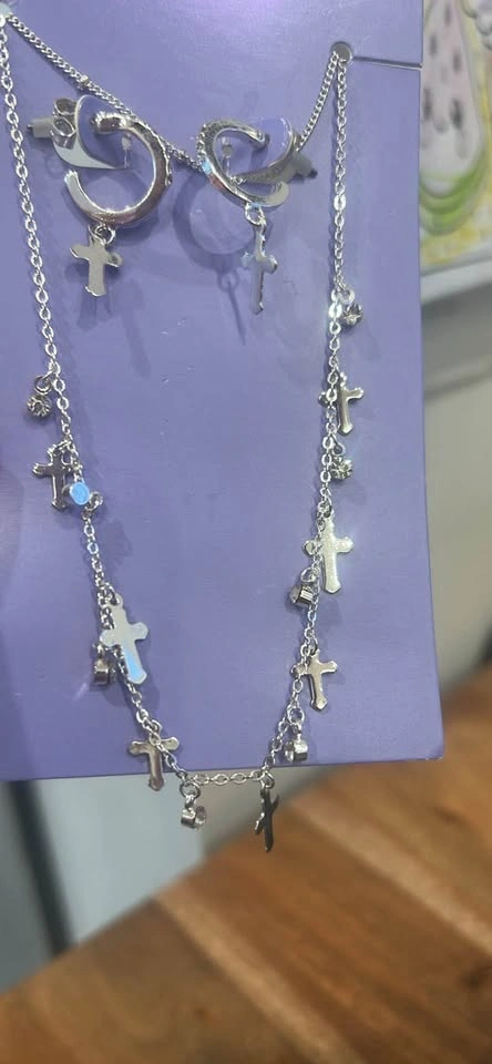 Cross earing and necklace set - photo 4
