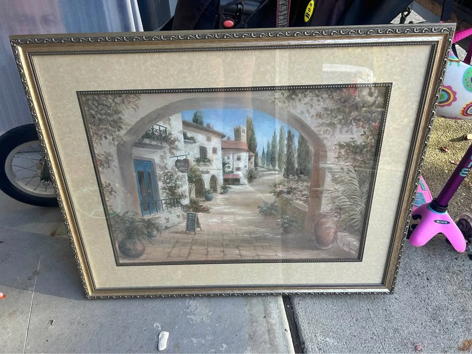 Vintage Vivian Flasch Framed Mediterranean Village Print