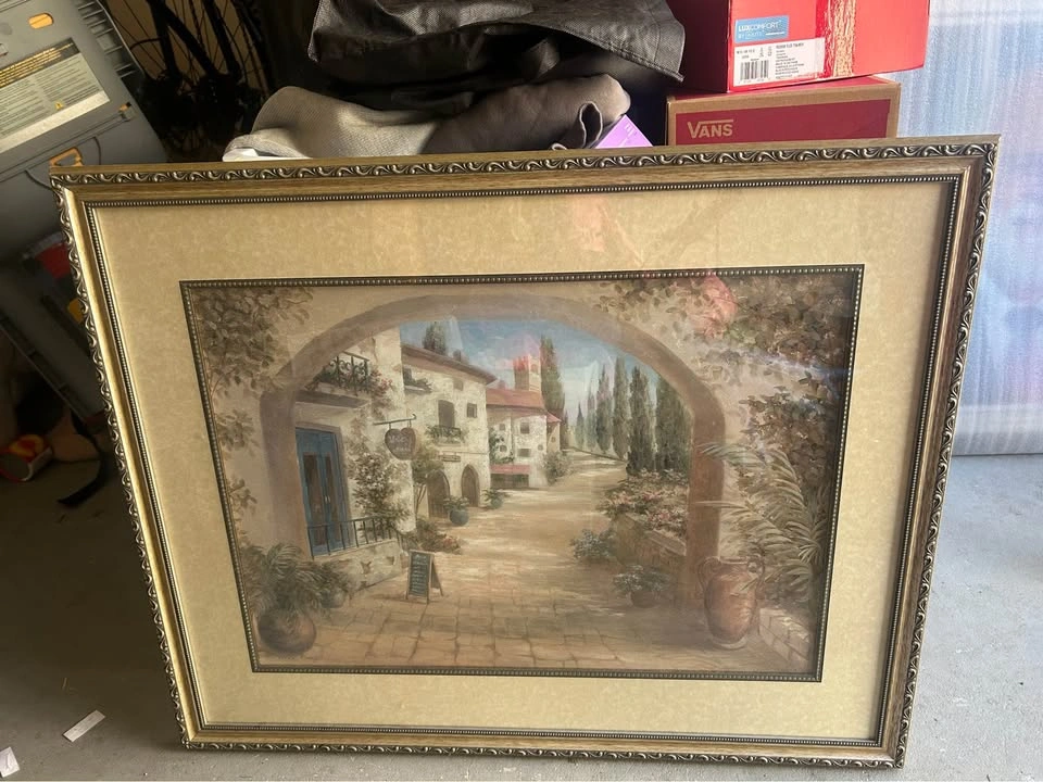 Vintage Vivian Flasch Framed Mediterranean Village Print - photo 3
