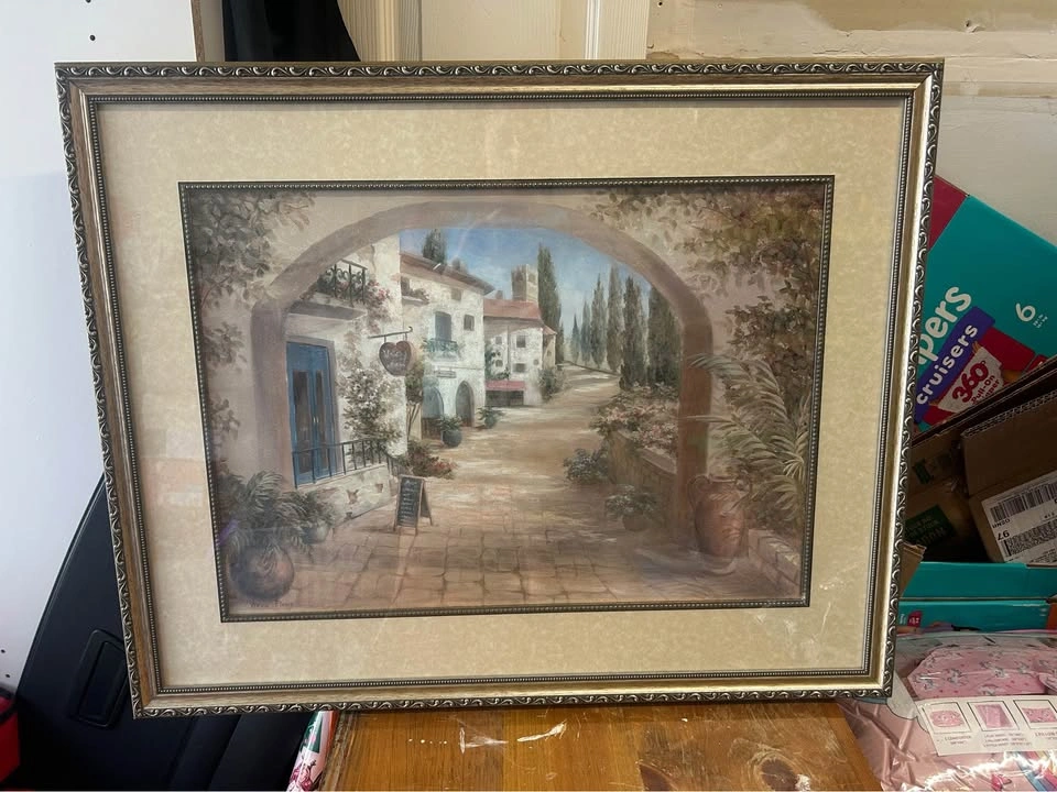 Vintage Vivian Flasch Framed Mediterranean Village Print - photo 5