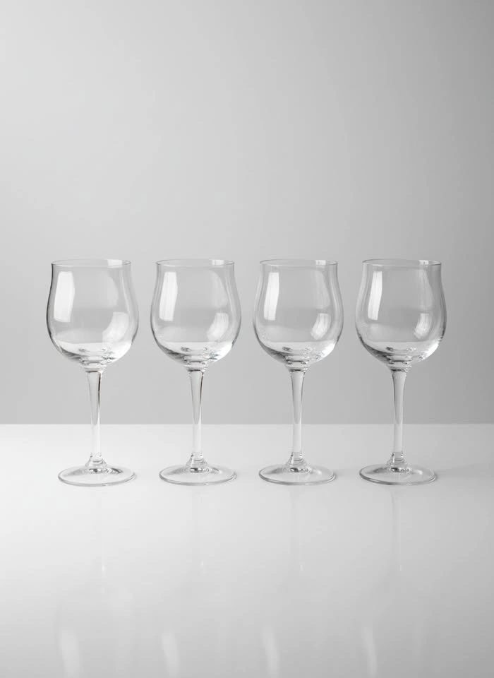 Clear Thumbprint Wine Glasses - Tulip Bowl Stemware - Set of 4