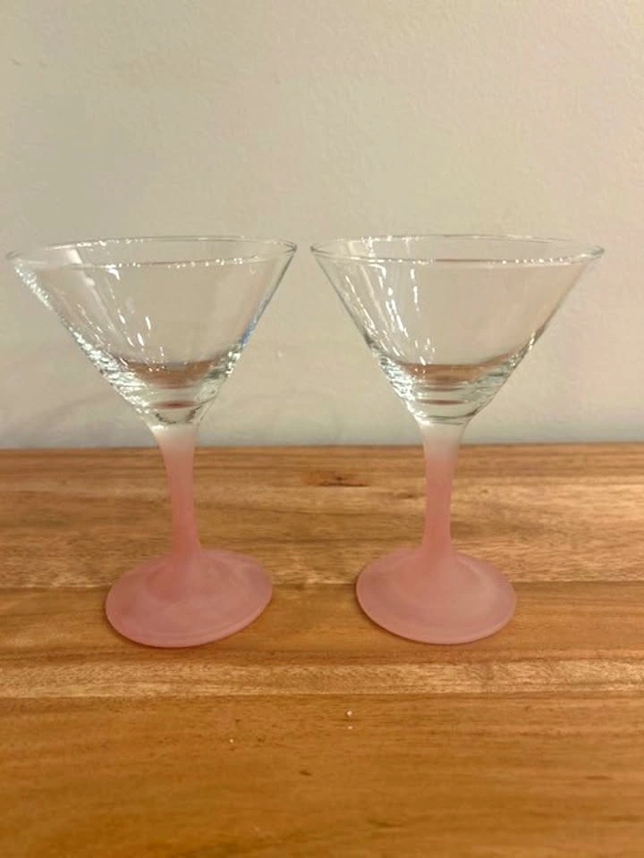 Pink Frosted Stem Martini Glasses - Set of 2