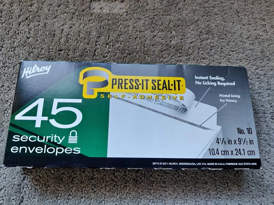 Security Letter Envelopes w/ Self Adhesive - 4" x 9" - 45 Count