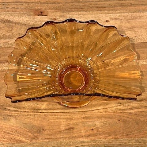 Vintage Amber Glass Pedestal Scalloped Centerpiece